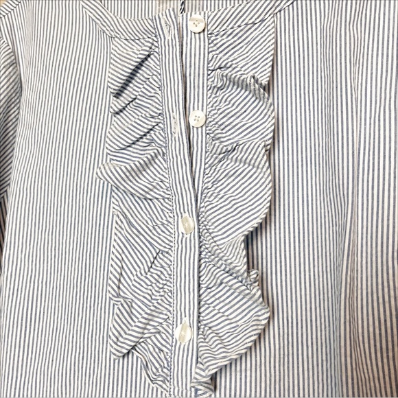 Draper James NWT Seersucker Ruffle Shirt Dress 12 blue white classic shift - Picture 4 of 12
